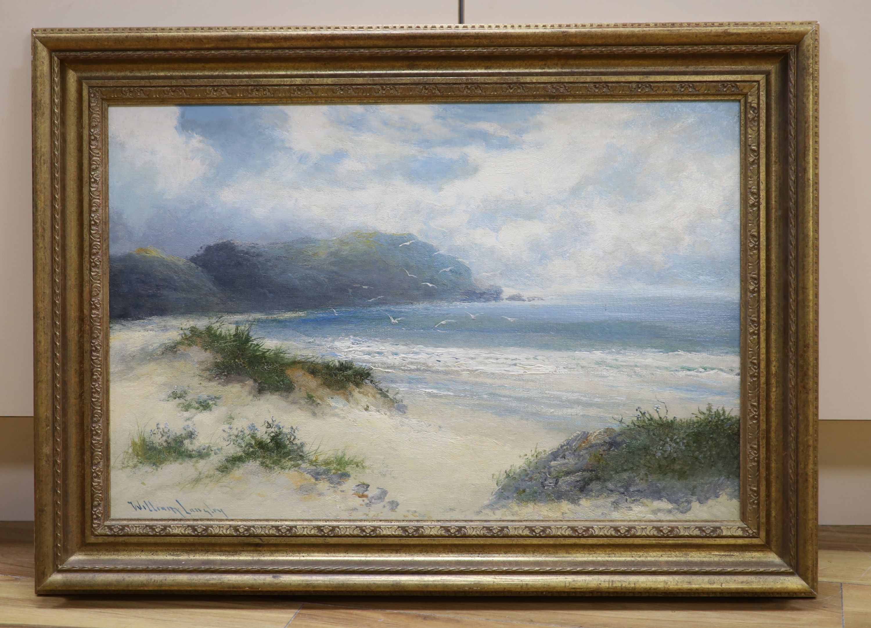William Langley, oil on canvas, Beach scene, signed, 40 x 60cm